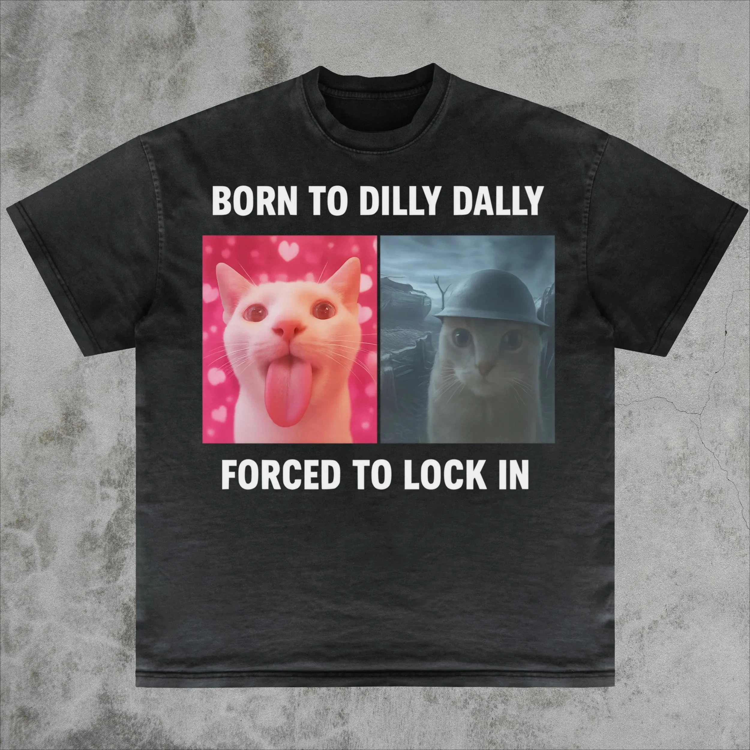 2026 New Family Matching Unisex Oversized Streetwear TShirt Born To Dilly Dally Forced To Lock In Meme Cat Graphic Short Tee