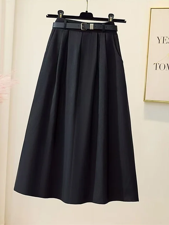 

Весенне-осенняя однотонная юбка-миди А-силуэта с драпировкой, скрывающая недостатки фигуры, с широким подолом, высокой талией, из полиэстера, повседневная.