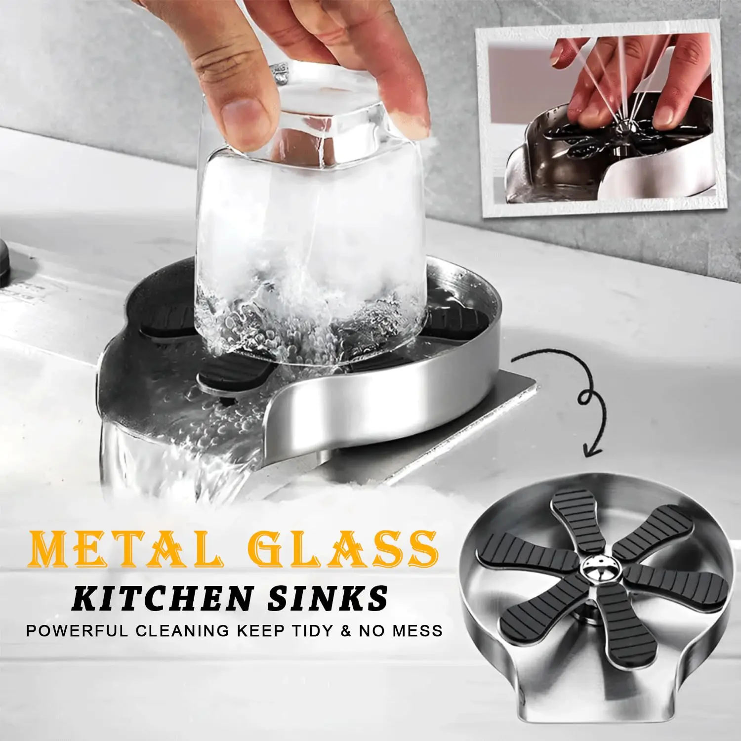 Glass Rinser, Kitchen Sink Bottle Washer, Cup Cleaner, Bar Kitchen Sink Accessories, Made of Stainless Steel, Can Be Used in Restaurants, Kitchens, Hotels, and Rv Kitchens