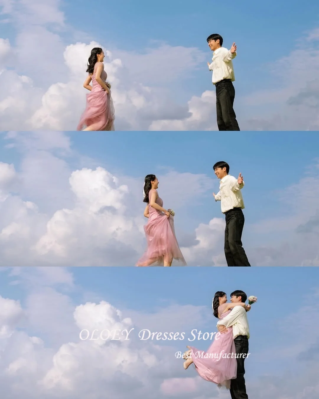 فساتين OLOEY بسيطة بطول الأرض للحفلات الراقصة من التول للحفلات المسائية بدون أكتاف فساتين زفاف كورية لالتقاط الصور حسب الطلب