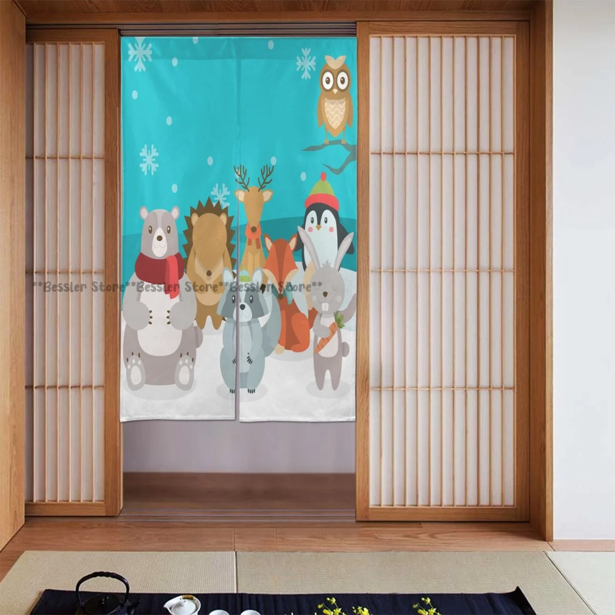 Door Curtains Smiling Animals Christmas Room Partitions Home Deocration