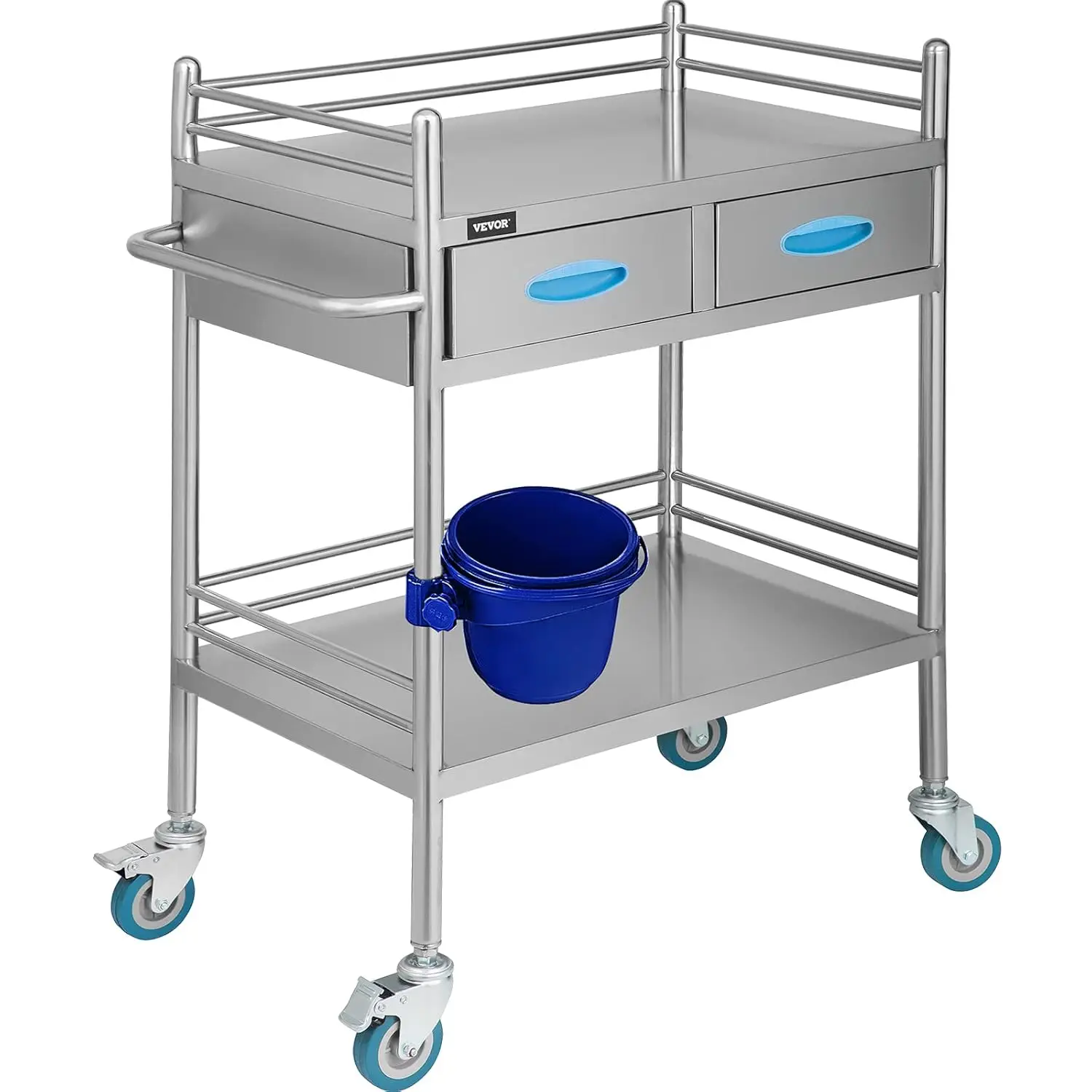 Lab Serving Cart Utility Cart Stainless Steel Medical Cart with Two Drawers for lab Equipment Use Grade I Stainless Steel