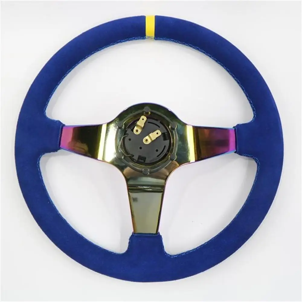 Car Modification Universal Sports Steering Wheel Blue 14 inches Suede Leather Classic JDM Racing Steering Wheel