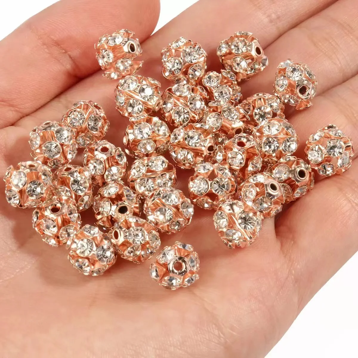 50pcs/pack 6mm AB Color Metal Crystal Beads Rhinestone Ball Shape Loose Beads for Jewelry Making DIY Gift Bracelet Accessories