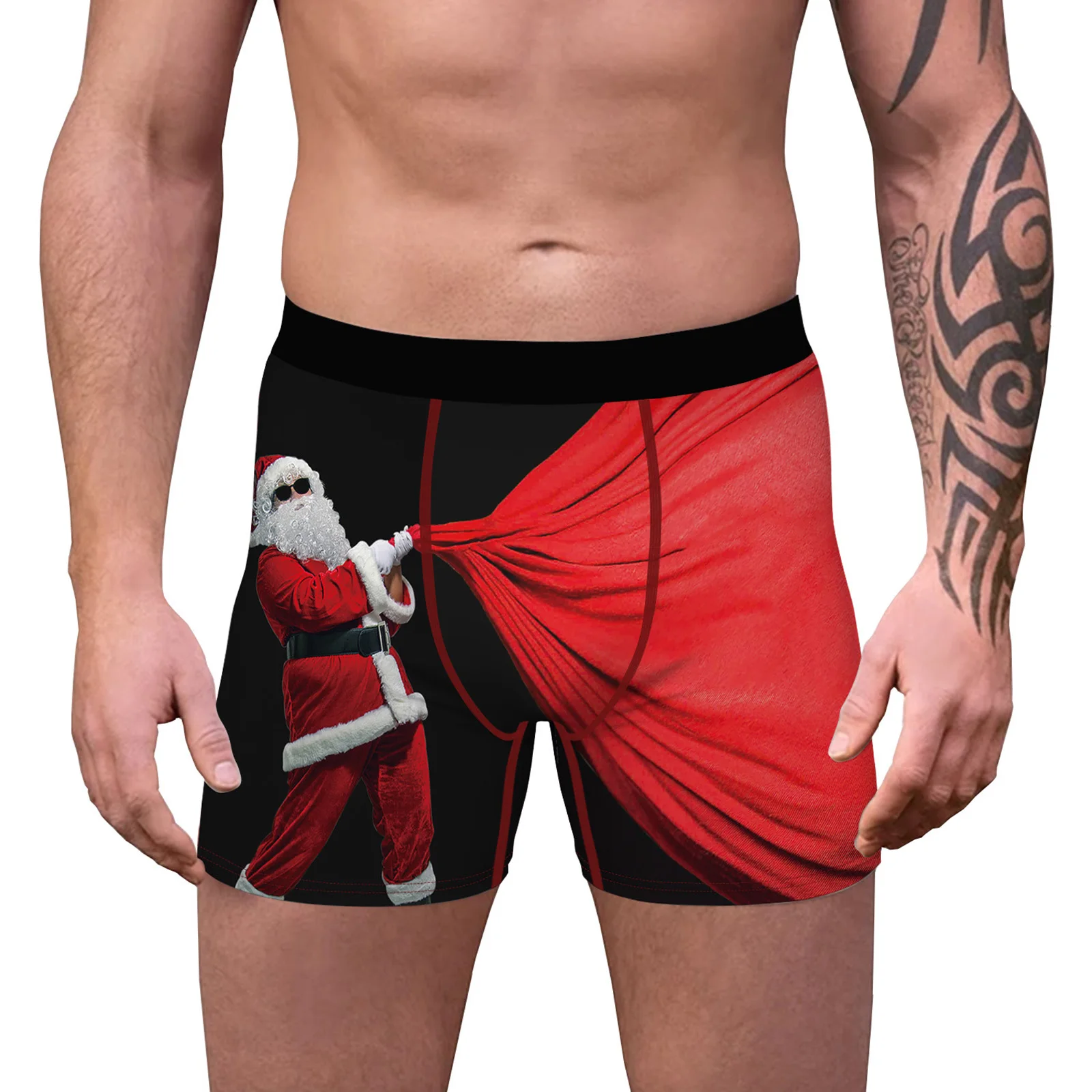 Mens Adult Christmas Boxers Shorts Santa Claus Print Funny Brief Underwear Underpants Xmas Birthday Party Costume Nightwear