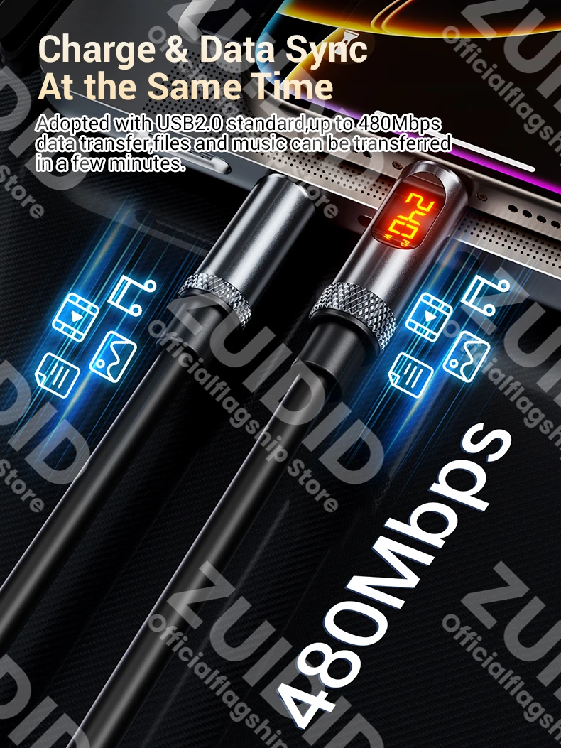 Display led pd240w usb c para cabo usb c para iphone 15 16 pro 5a cabo de dados tipo-c de carregamento rápido para macbook pro xiaomi samsung 2m