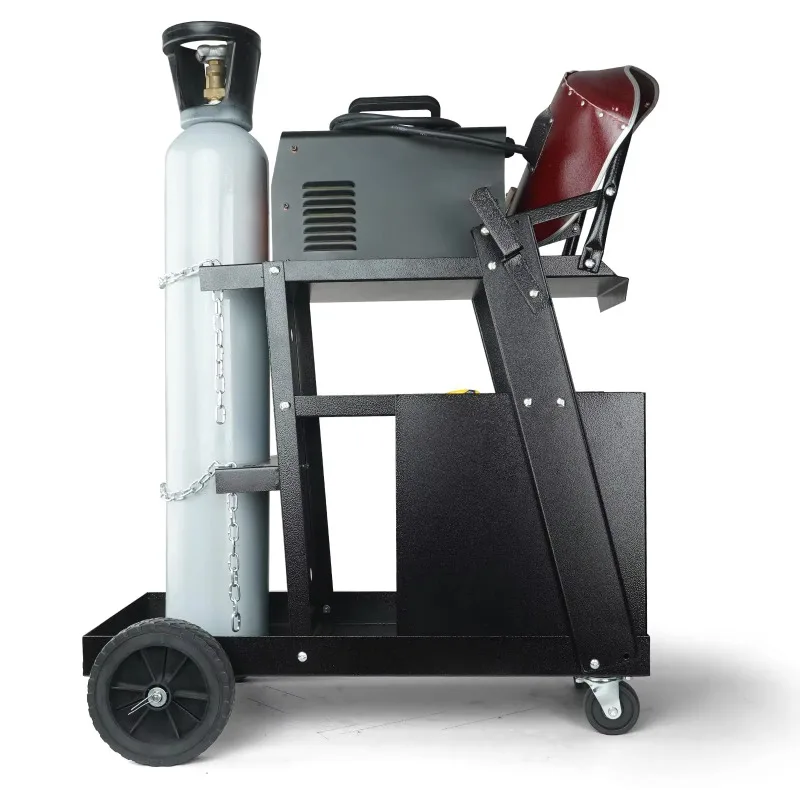 

2-Tier 4 Drawers Welder Cart with 265LBS Static Weight Capacity 360° Swivel Wheels Tank Heavy Duty Rolling MIG Welder Cart