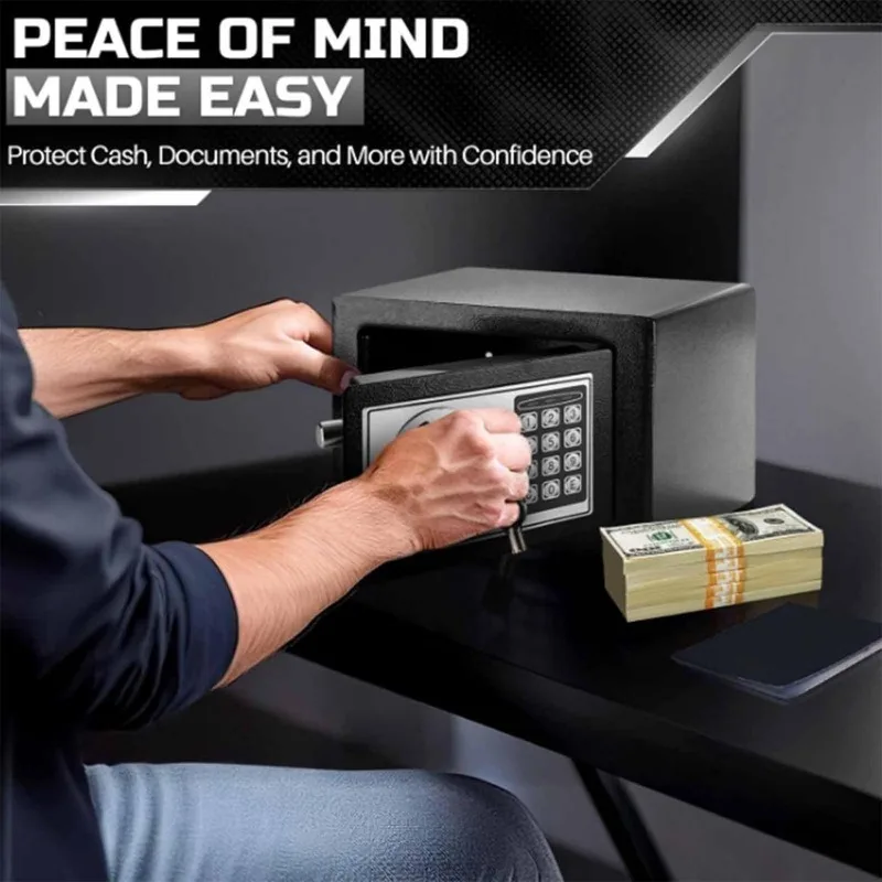 Digital Electronic Safe Box with Keypad and Key Lock, Small Home Office Security Safe for Cash, Jewelry, Documents, Valuables Storage