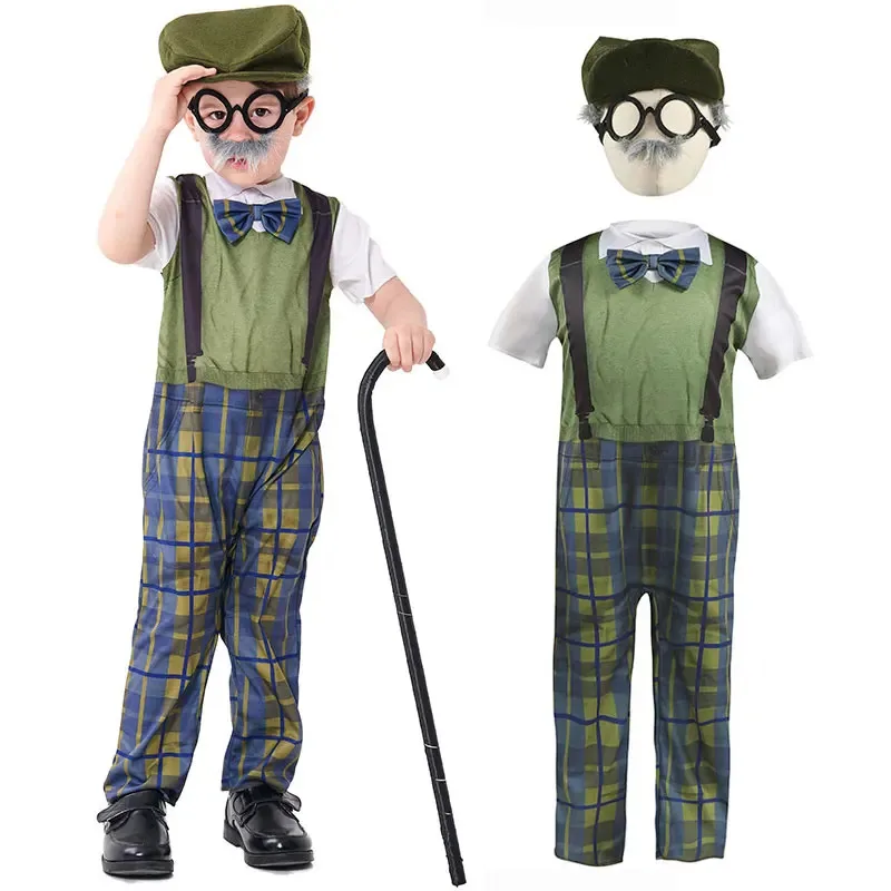 

Umorden Kids Child Grandpa Old Man Costume Kit for Boys Short Sleeve Green 4-6Y 6-8Y 8-10Y 10-12Y Old Timer Child