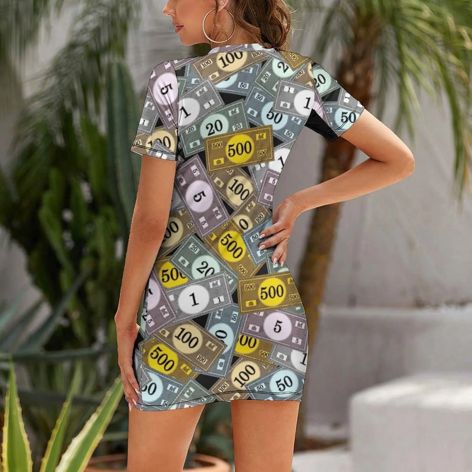 Table Games Money Cash Pattern Short Sleeved Dress Dresses gala long sleeve dresses Dress