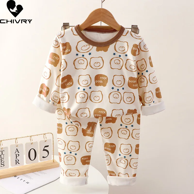 Kids Autumn Warm Pajamas Sets Baby Boys Girls Cute Cartoon Rabbit Long Sleeve T-Shirt Tops with Pants Pyjamas Casual Sleepwear