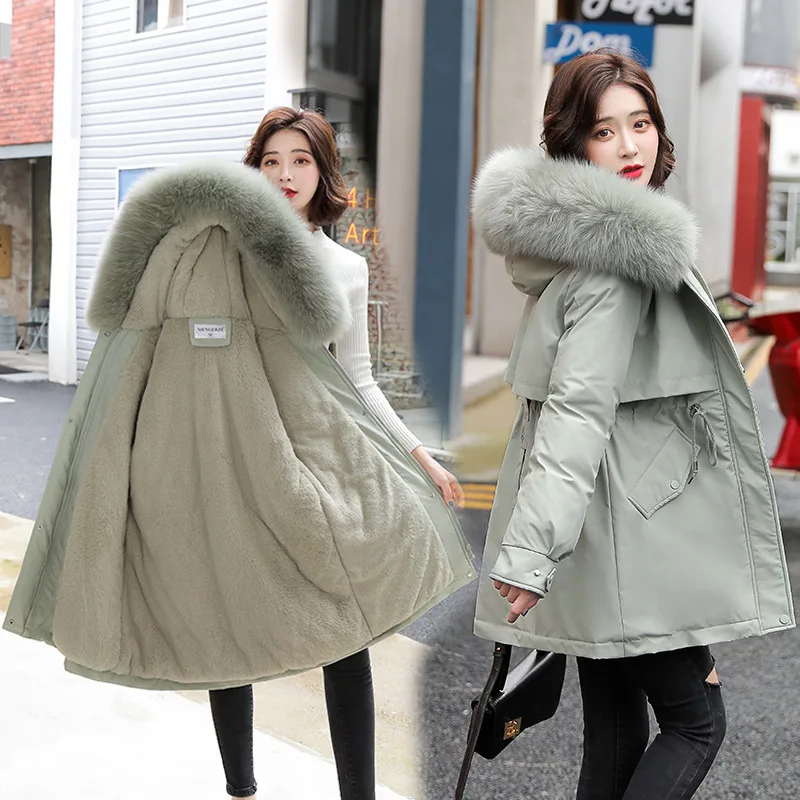 ผู้หญิง Parka แฟชั่นยาวเสื้อขนสัตว์ Hooded Parkas 2023 ฤดูหนาวใหม่แจ็คเก็ต Slim ขนสัตว์ WARM Snow สวมเสื้อผ้าเบาะ