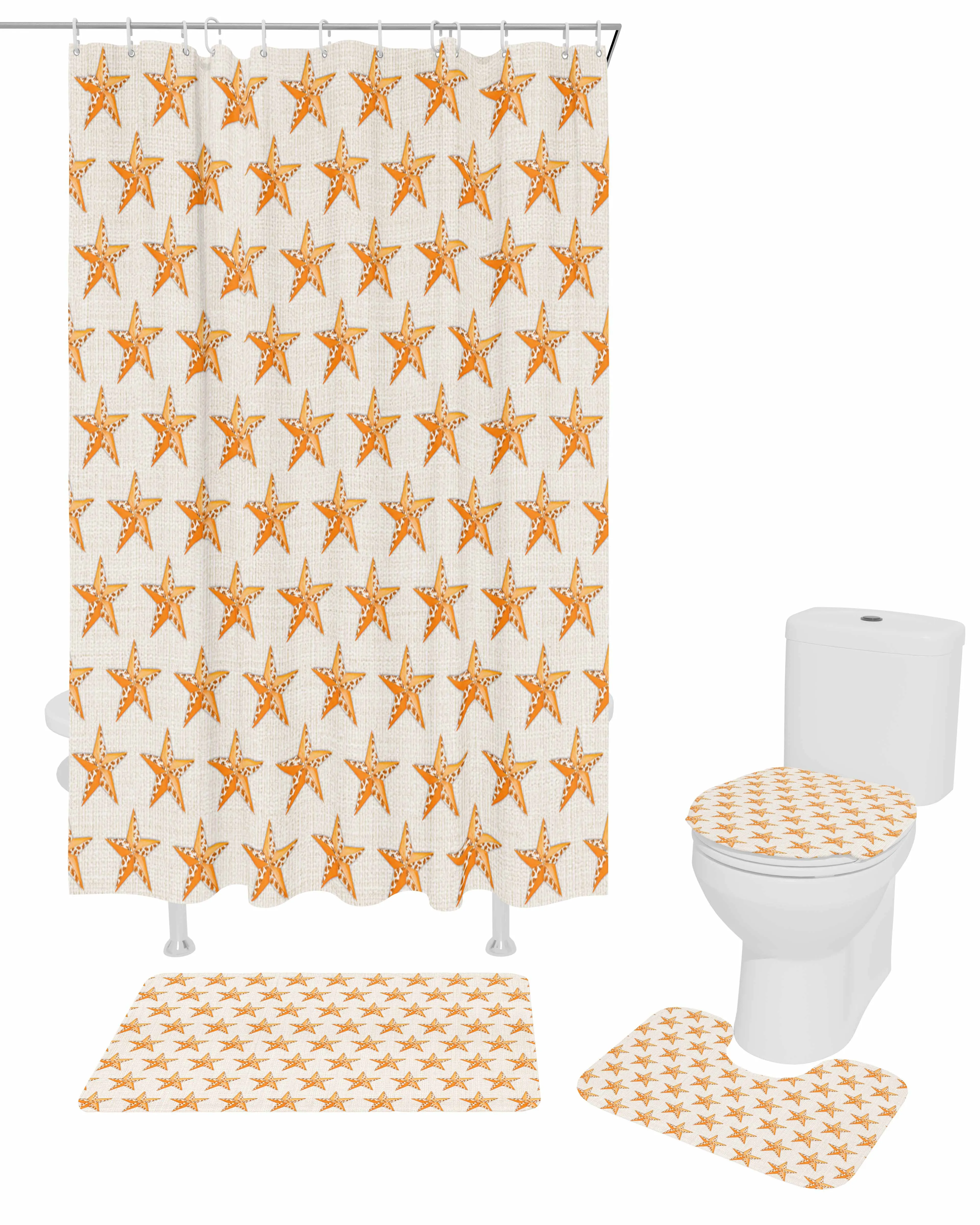 Leaf Pentagram TexturePolyester printed shower curtain bathroom setluxurious curtainsabstract4-piece setcoral fleece floor mat