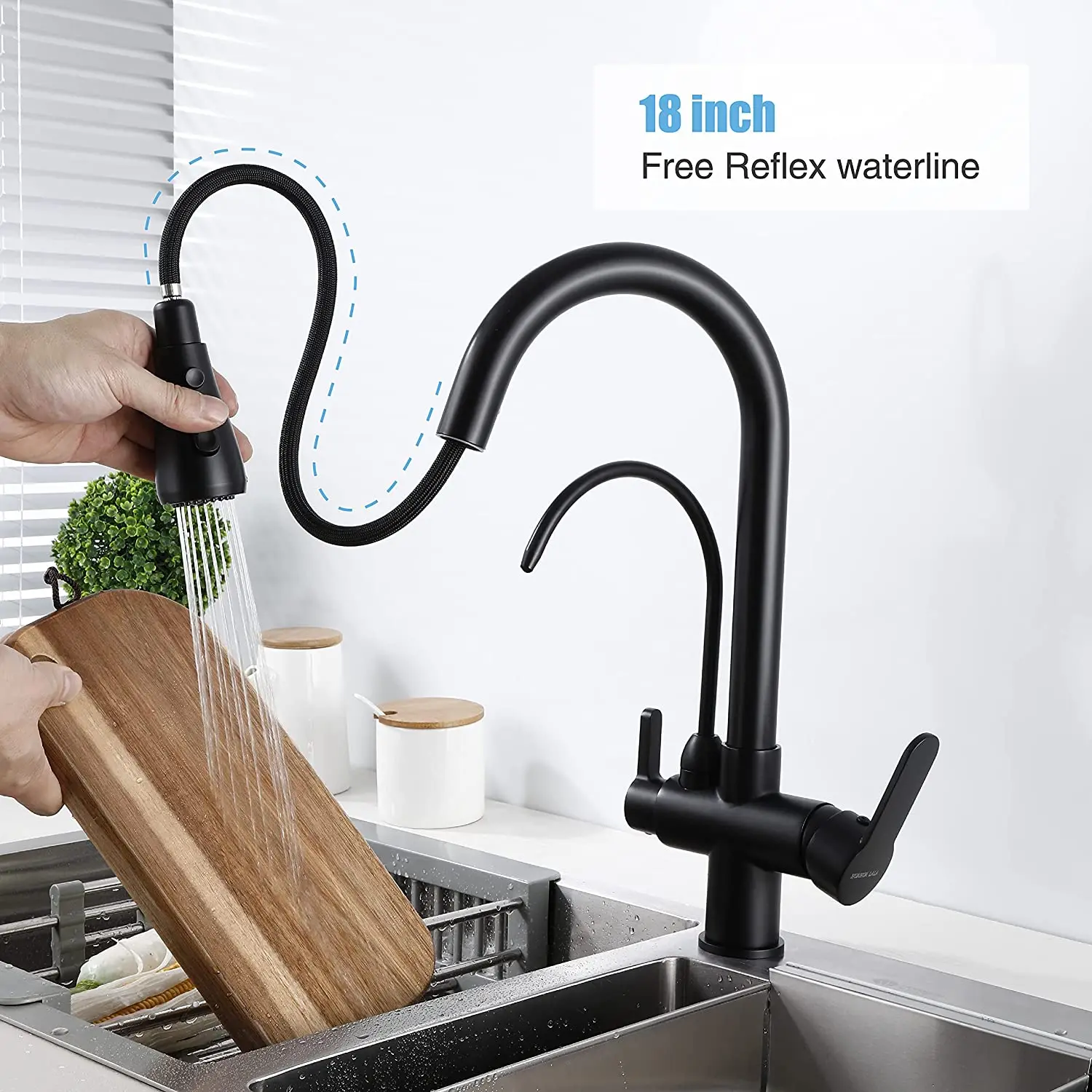 Black Touch Filter Kitchen Faucets 3 Ways Drinking Pure Water Faucet Hot Cold Pull Out Kitchen Mixer Tap Sensor Kitchen Faucet