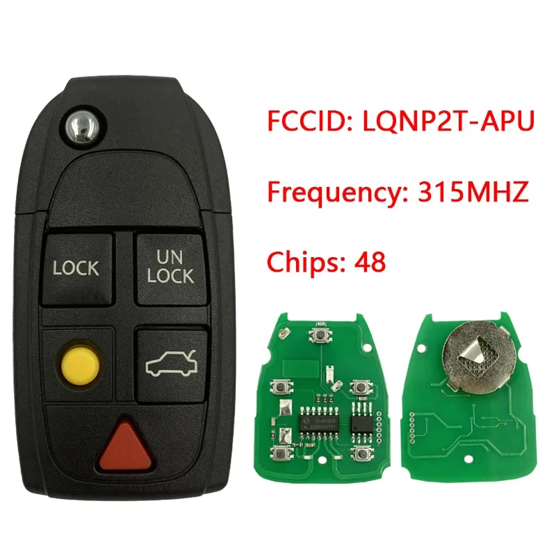 CN050016 Aftermarket 5 Button Flip Key For Volvo S80 S60 V70 XC70 XC90 2004-2015 Remote 8688799 LQNP2T-APU ID48 315 Mhz NO LOGO