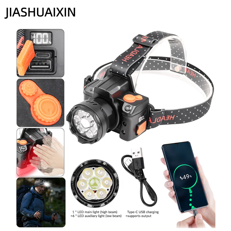 

Induction headlight, strong light, rechargeable, ultra-bright outdoor lighting, fishing-specific LED, ultra-long battery life