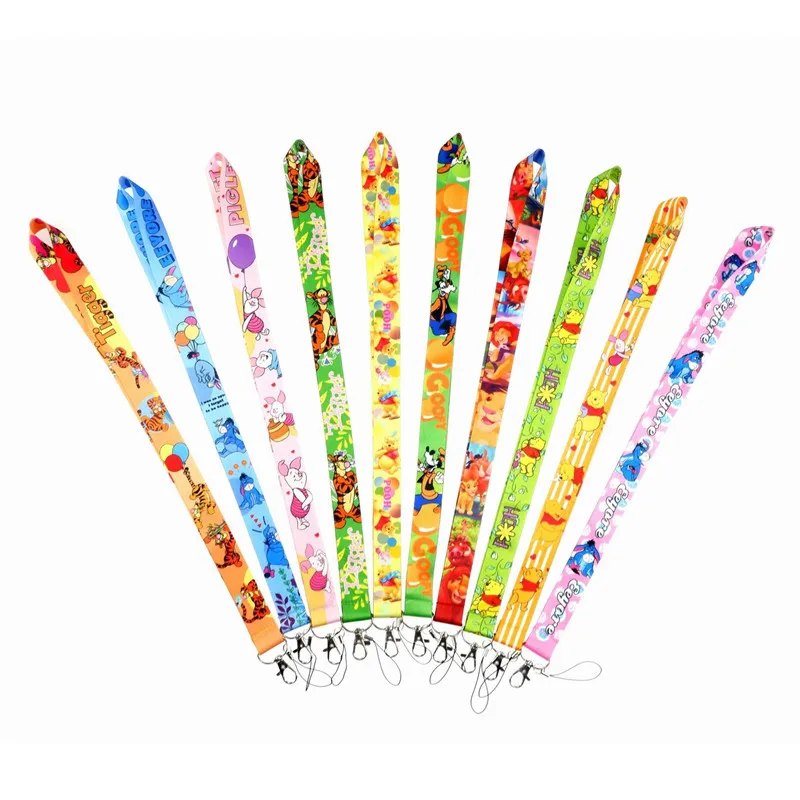 10PCS Winnie The Pooh Mobile Phone Lanyard For ID Card Gym USB Badge Holder Car Key Cartoon Neck Wrist Band Anti-lost Strap