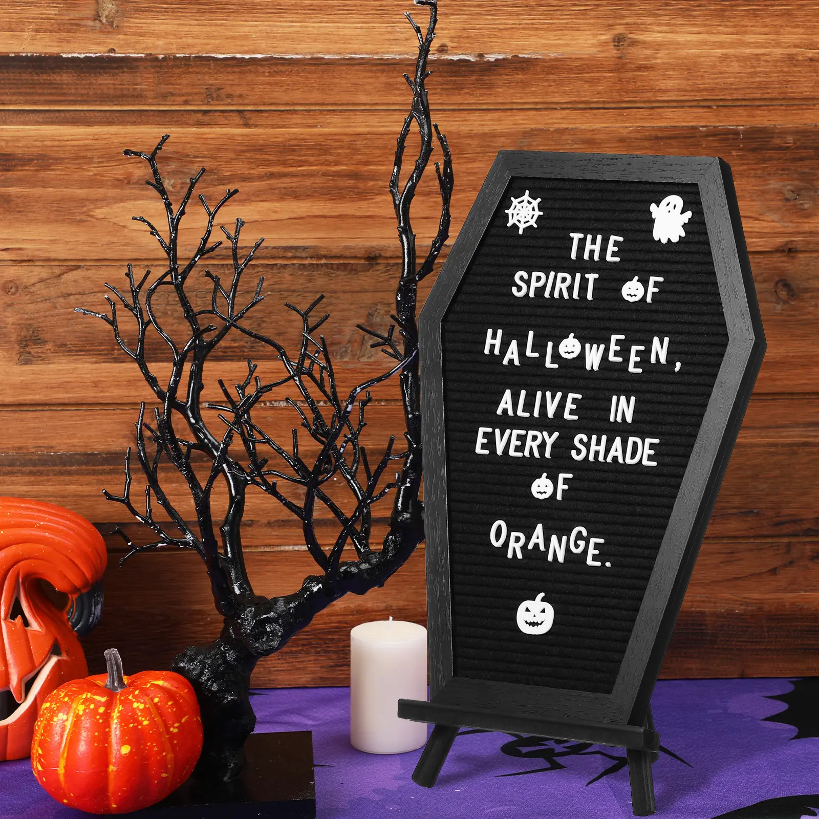 1Set Coffin Letter Board Halloween Coffin Shape Felt Message Board Wooden Frame Spooky Home Office Party Decor