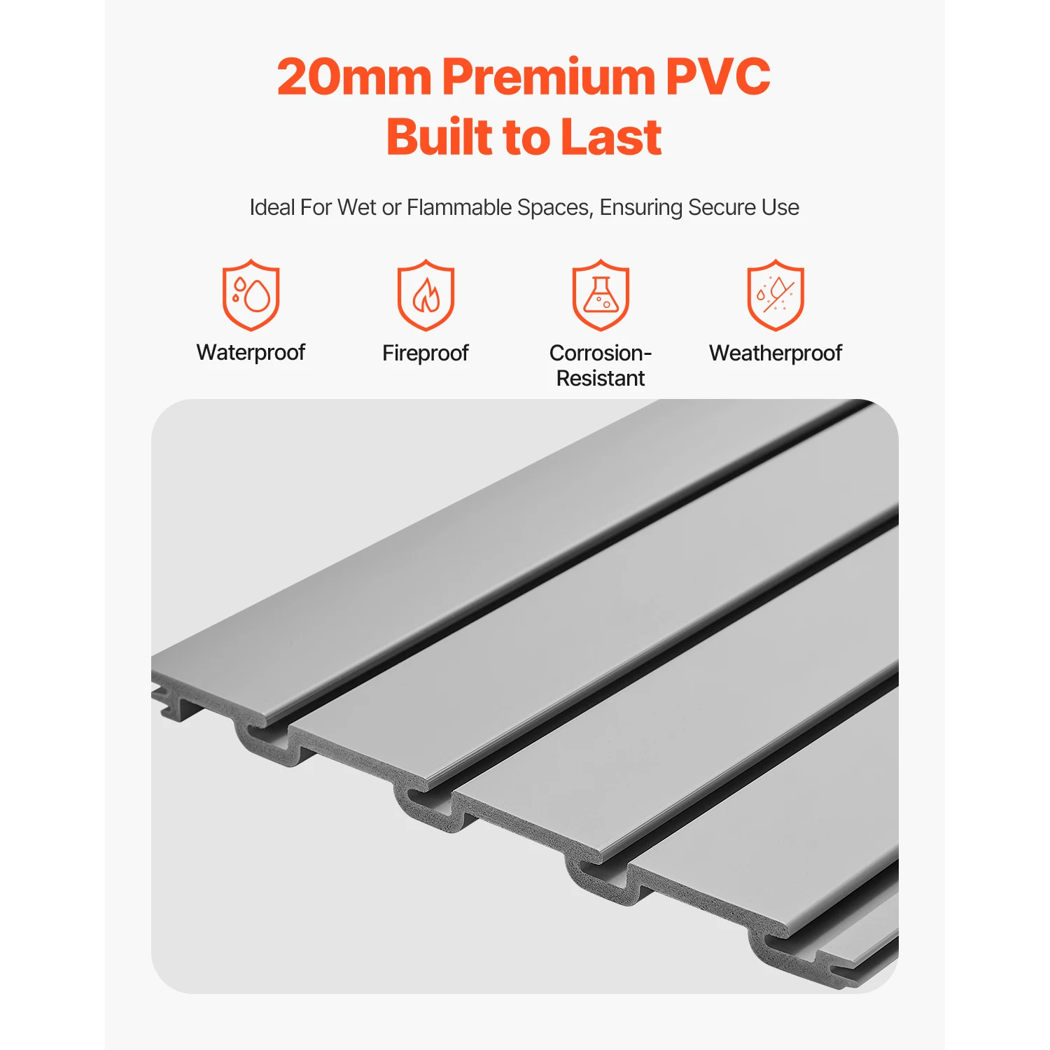 SucceBuy 8x4ft White/Grey Slat Wall Paneling PVC Garage Slatwall with Accessories Adjustable Tool Storage Panel Fits for Display