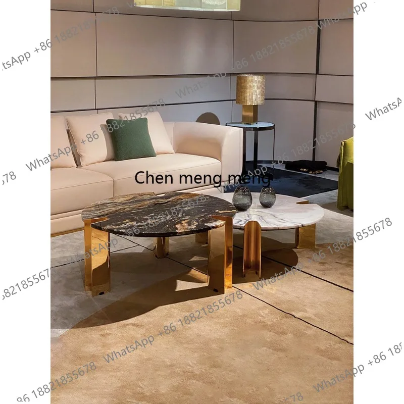 

Natural luxury stone coffee table designer creative stainless steel foot luxury stone countertop coffee table combination
