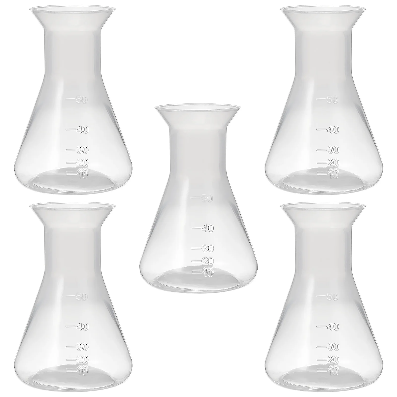 

5pcs Plastic Flask 50ml PP Material Clear Conical Bottle for Chemistry Lab Experiment Educational Science Transparent Standard