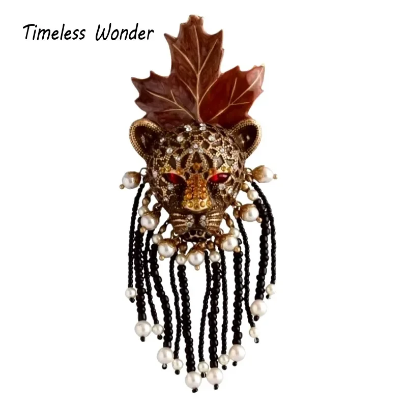 Timeless Wonder Fancy Zircon Beaded Enamel Lion Brooch Pins for Women Designer Jewelry Runway Rare Gift Top Rare Cute 3342