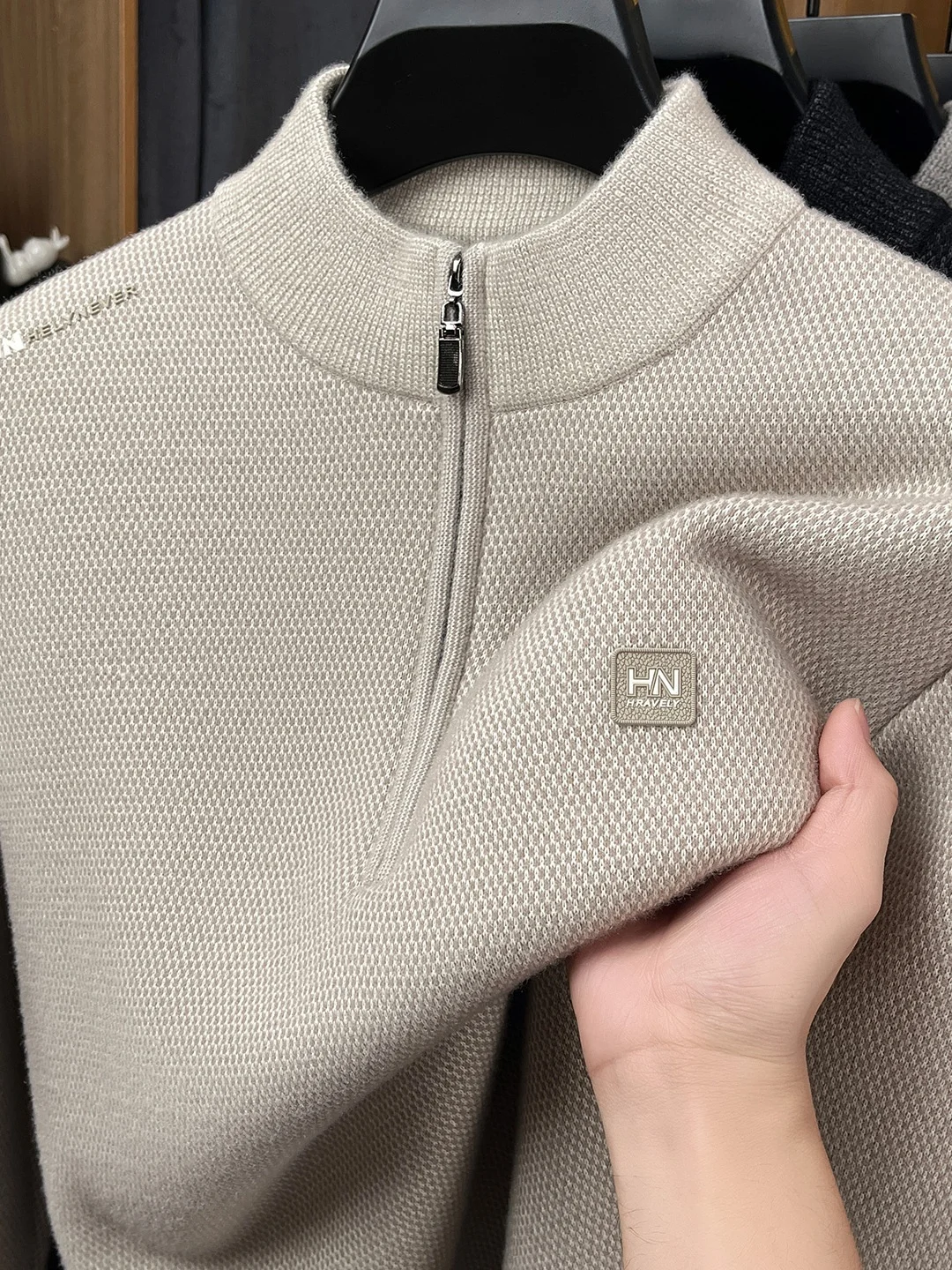 

Утепленный мужской вязаный свитер на молнии с высоким воротником, зимний теплый базовый слой, цельный велюровый, повседневный, из полиэстера