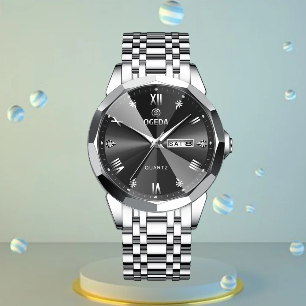 

OGEDA 2025 New Men's Quartz Watch Casual Mineral Glass Alloy Case Strap Business Waterproof 5Bar Reloj Hombre Watch for Men