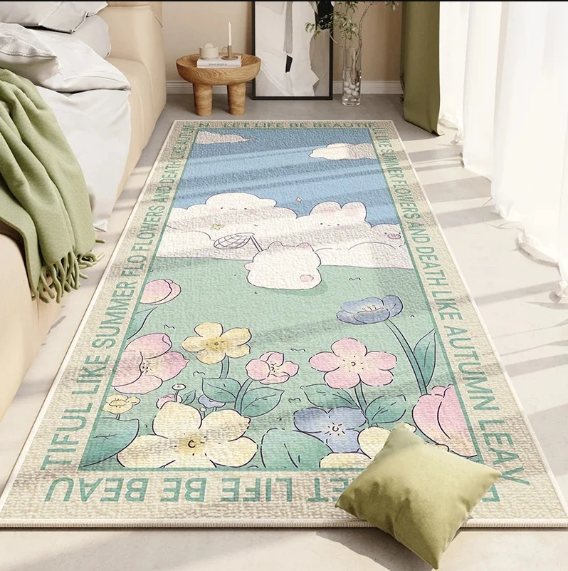 VIKAMA Blanket Ins Style Simple Small Fresh Flower Carpet Personalized Creative Crystal Velvet Bedroom Non-slip Footpad