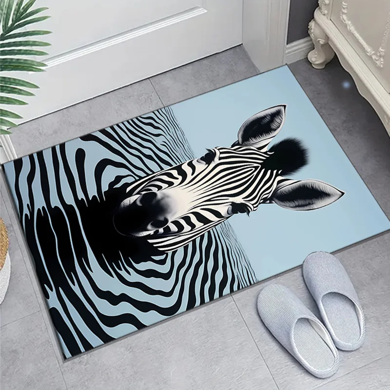 

Роскошный бархатный коврик с принтом зебры и кристаллами — нескользящий, яркий дизайн в черно-белую полоску, идеально подходит для спальни и гостиной.
