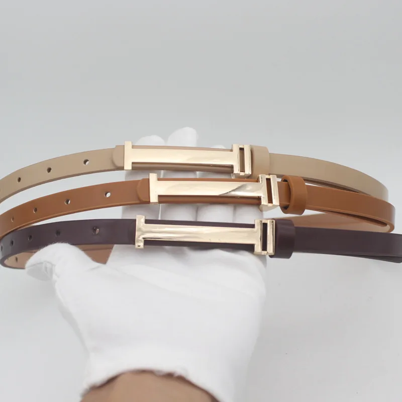 Cinturón para pantalones de mujer, decoración de vestido, cinturón fino de cuero para mujer, correa de cintura con hebilla de Metal