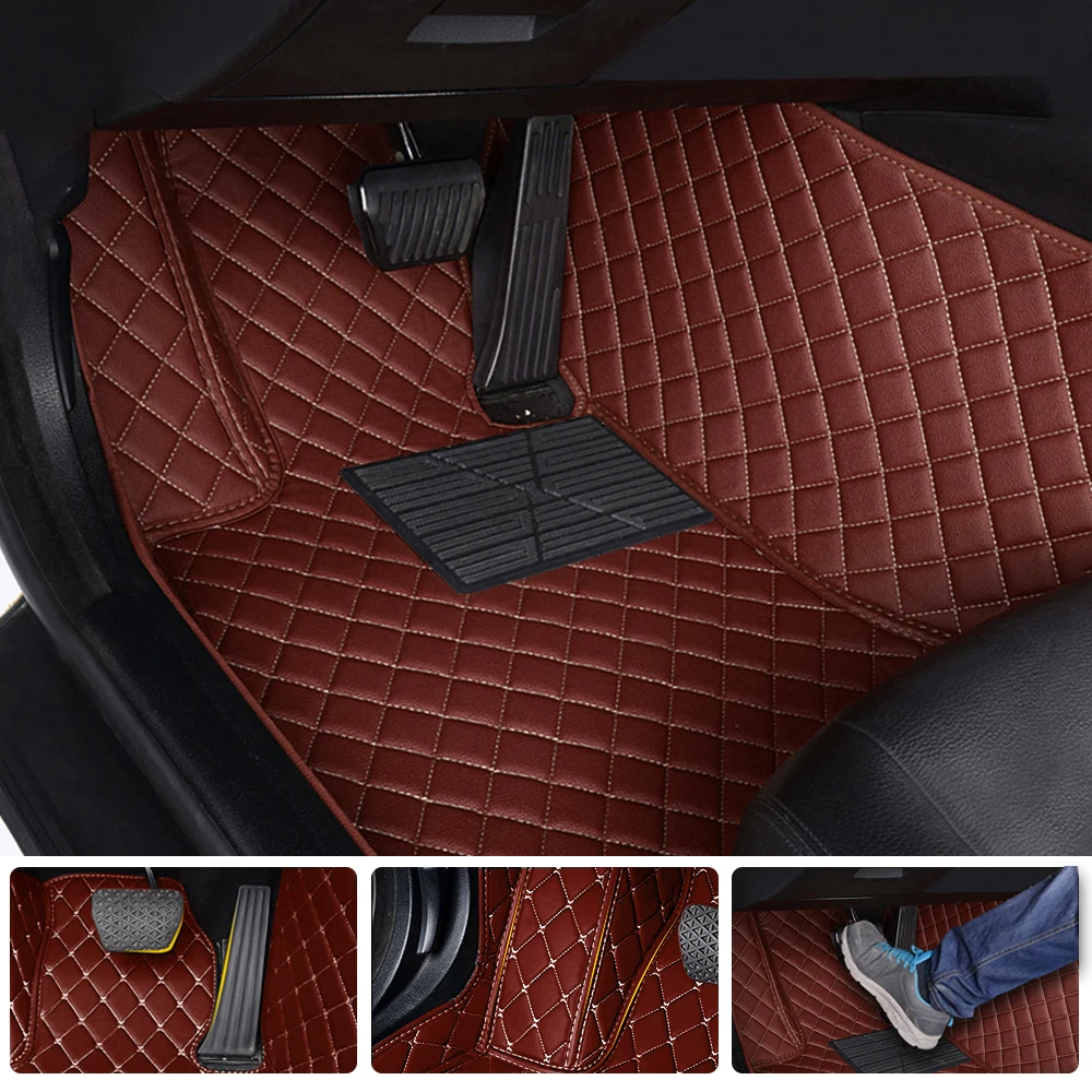 Car Floor Mats Carpet Compatible with Chevrolet For Equinox 2017-present PU Leather Waterproof Floor Liner First row Brown