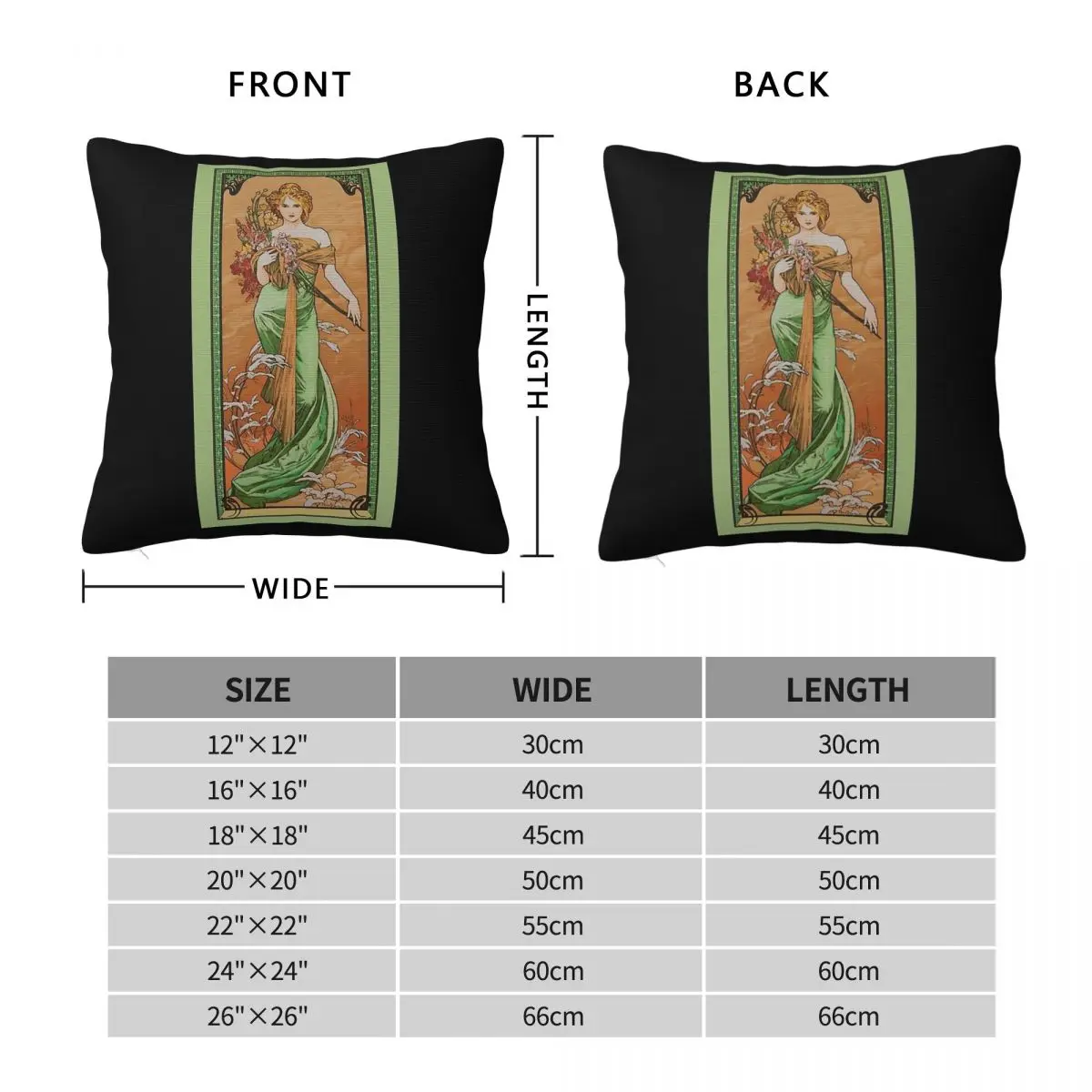 Alphonse Mucha Seasons Spring Square Pillowcase Polyester Linen Velvet Printed Zip Decor Pillow Case Bed Cushion Case 18