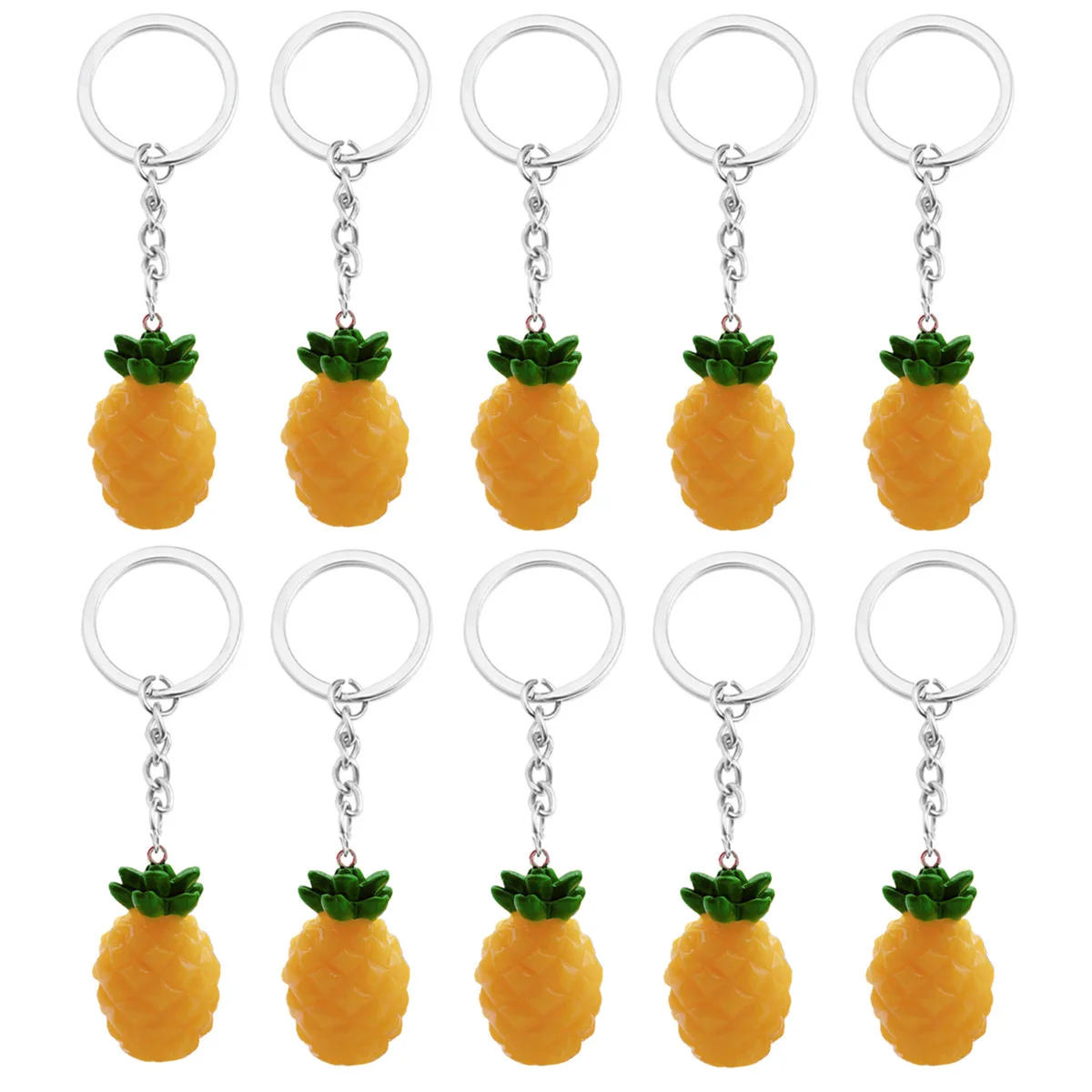 10pcs Lovely Fruit Key Chain Pendant Imitation Pineapple Decoration Resin Pendant (Yellow)