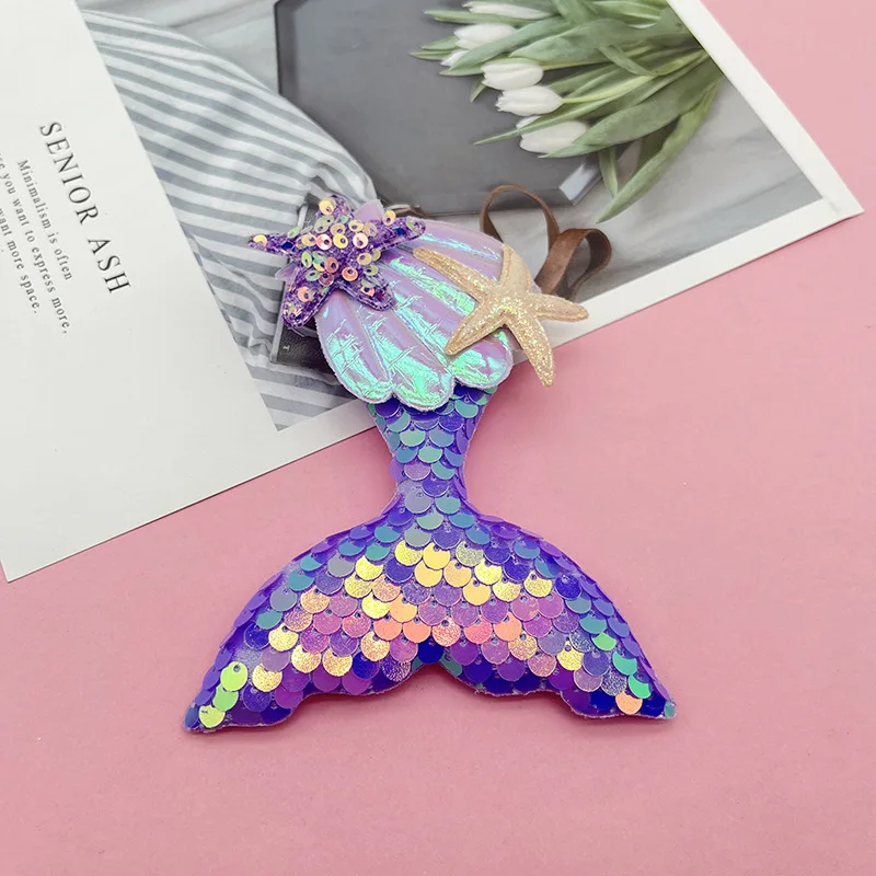 10Pcs 9*11CM Sequin Mermaid Padded Appliques For Baby Clothes Sock Hat Sewing DIY Headwear Hair Clip Bow Accessories Patches