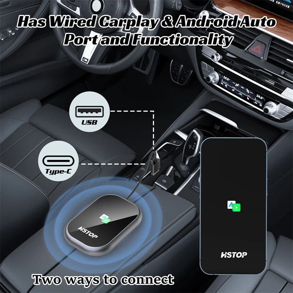 Adaptador carplay sem fio converte com fio para dongle carplay sem fio para ios e android plug play conexão automática zero latência se encaixa