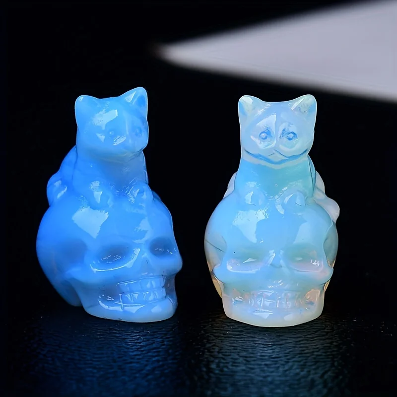 CUPIDCRYSTAL Handgeschnitzte natürliche Kristall-Totenkopf-Katzenfigur – perfekt für Halloween-Dekoration und Geschenke, 1,18 Zoll – Detail 3
