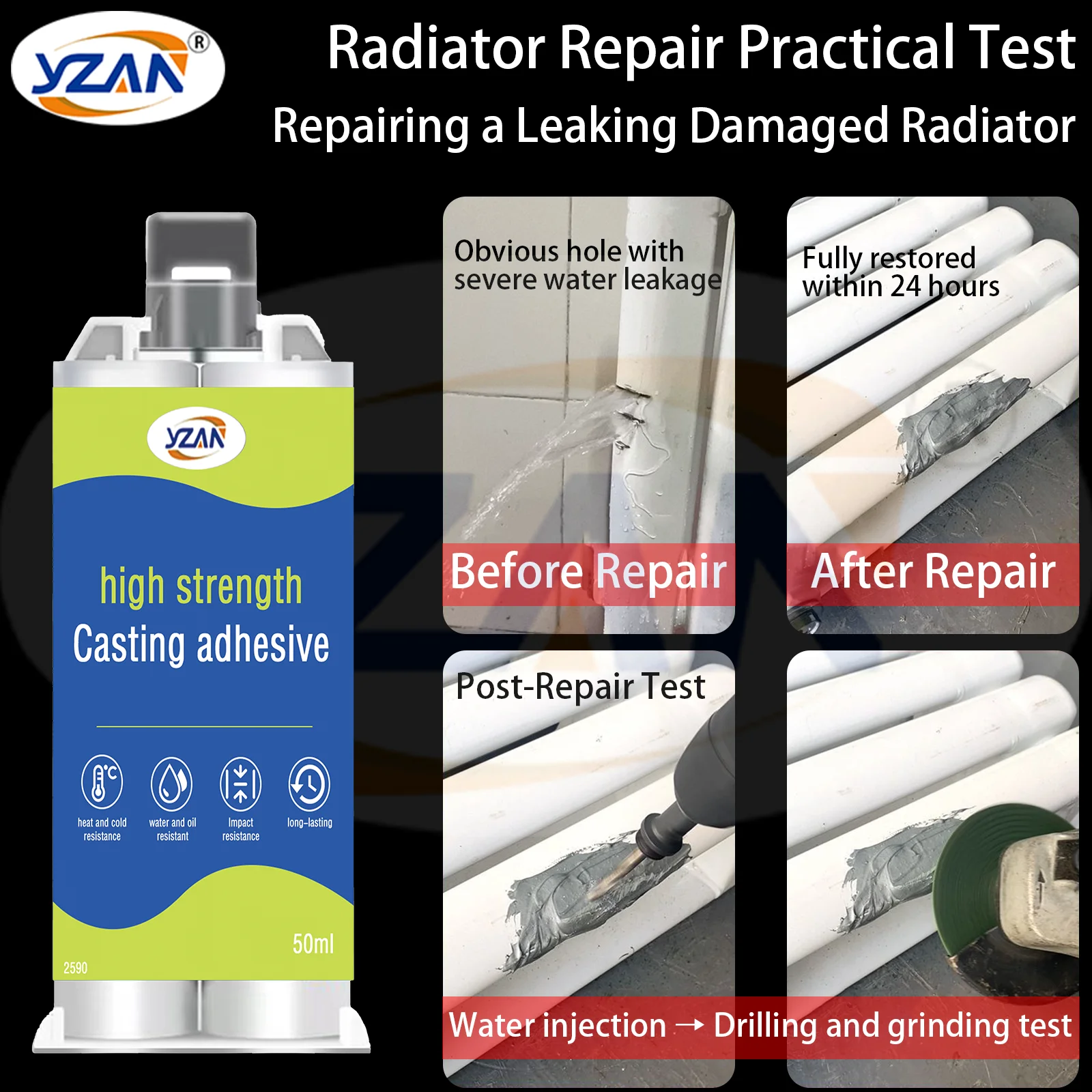 50ml Extra Strong Cold Welding Glue Upgraded Metal Repair Glue Heat Resistance Cold Weld Plastic Repair Casting Adhesive AB Glue Sealant Includes Mixing tools.