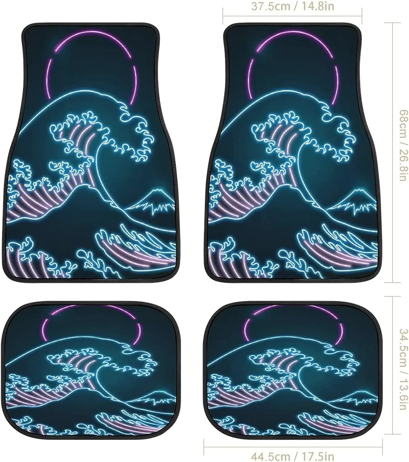 Neon Vaporwave Art Surfing Car Mats Universal Drive Seat Carpet Vehicle Interior Protector Mats Funny Designs All-Weather Mats F