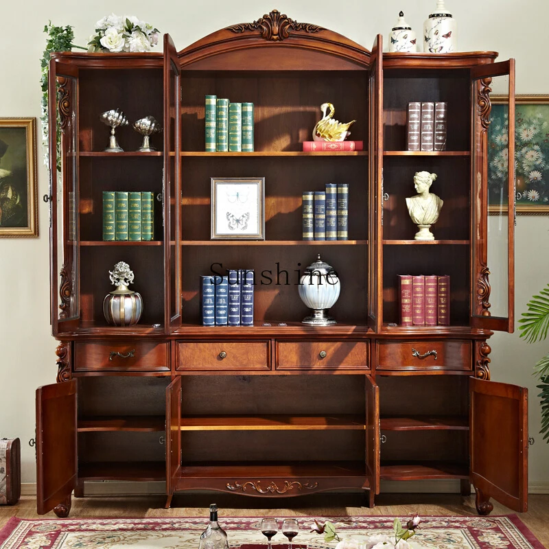 solid wood four-door large bookcase large capacity shelf