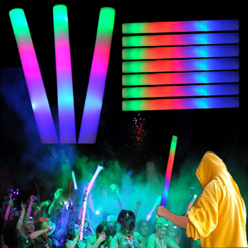 12/15/20Pcs Bulk LED Colorful Glow  Foam Sticks Cheer Tube RGB Glow in the Dark Light for Wedding Xmas Birthday Party Supplies