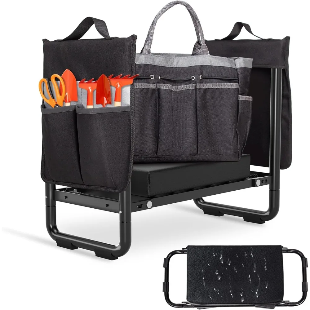 

US Shipping Garden Kneeler and Seat Foldable Heavy Duty Stool with Soft Leather Kneeling Pad Removable Tool Pouch Sturdy
