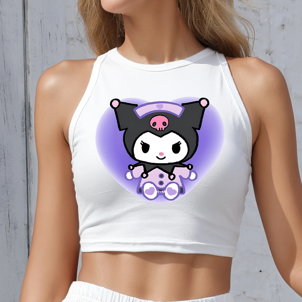 

Y2K Round Neck Tank Top Cartoon Kuromi Print Tight Fit Women's Summer Vest Sizes S-XL Female KAWAII CLOTHES