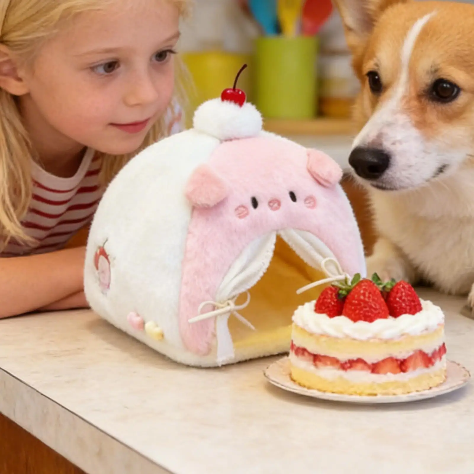 Łóżko dla lalek Zestaw mebli miniaturowych Namiot dla lalek Łóżko do salonu Dom Zabawa wyobraźnica Zwierzątka pluszowe Biurko wewnętrzne