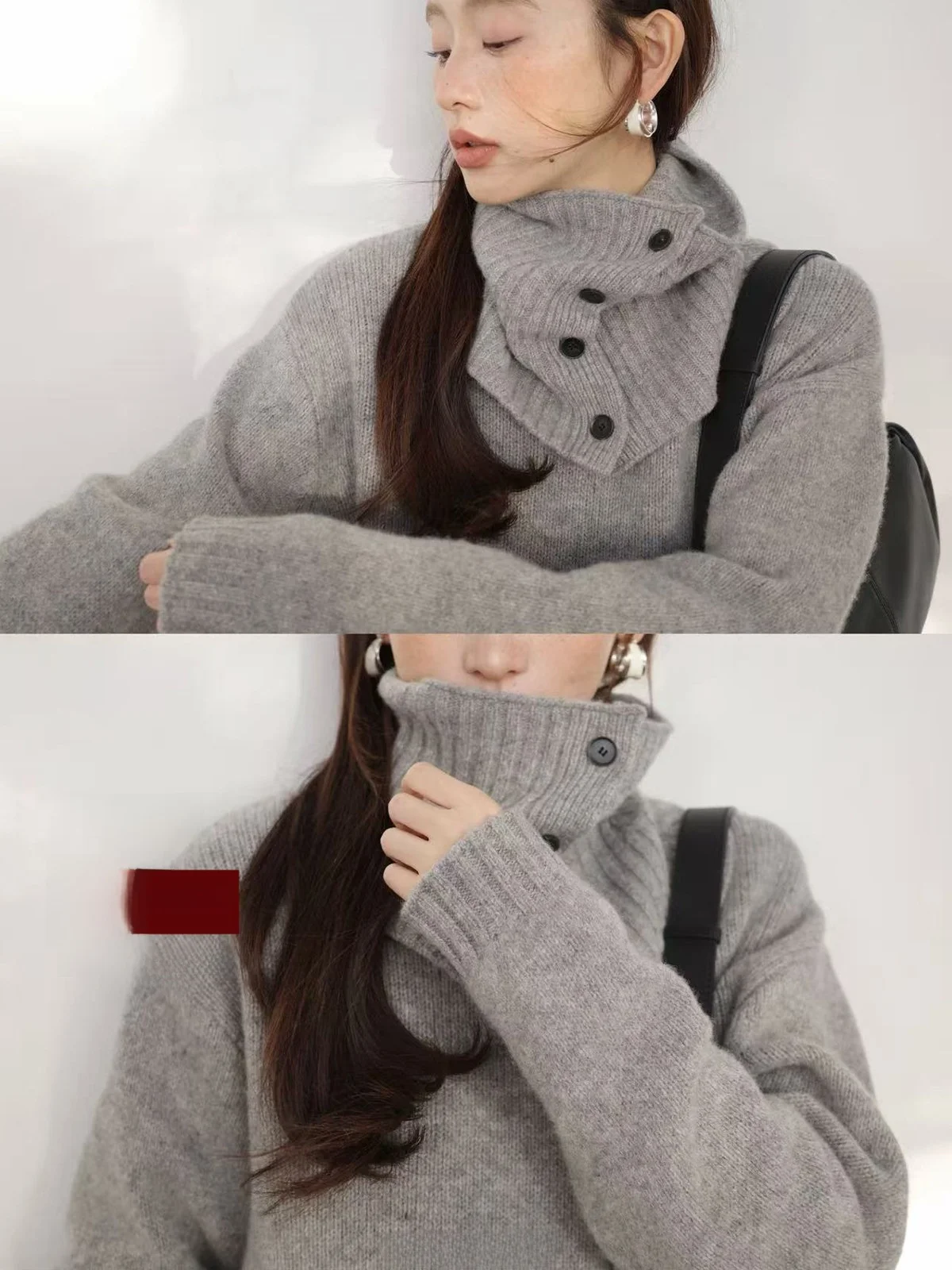 

Women's Full Wool Sweater Scarf Set Cold A Casual Loose Fit Long Sve Knitwear Inner Wear Autumn Winter Faion Ensemble
