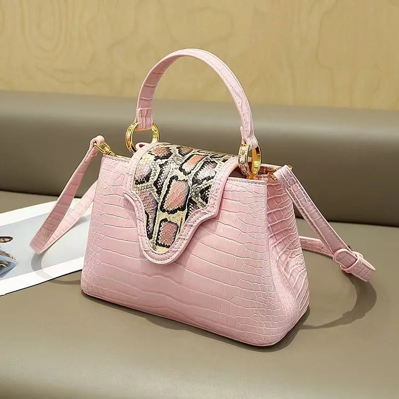   الراقية بيثون حقيبة يد جلدية حقيقية المرأة مصمم جديد ضوء فاخر موضة تنوعا حقيبة الكتف Crossbody #5