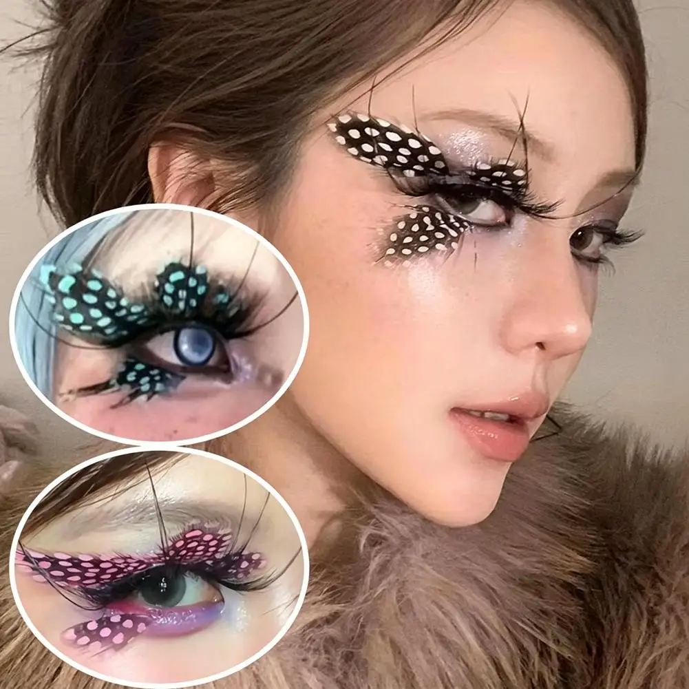 Polka Dot Butterfly Feather Eyelash Accessories Vibrant Winged Fluttering Lash Decoration for Kawaii 2D Aesthetic Eye Makeup