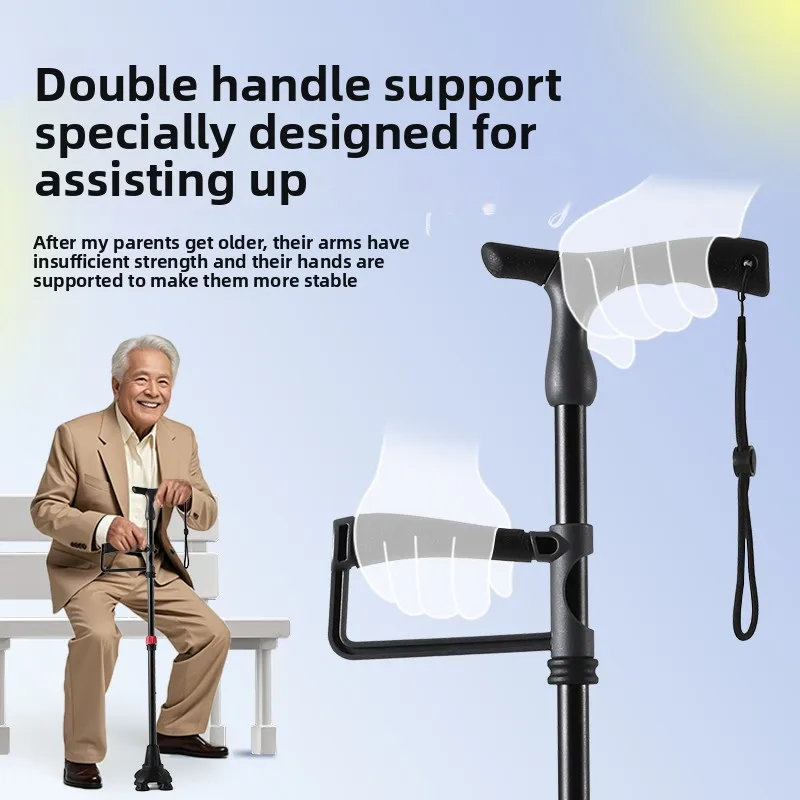 Elderly Foldable Telescopic Crutch Double Handle Four Feet Disability Aid Walking Crutches for Adults Mobility Aids and Supports
