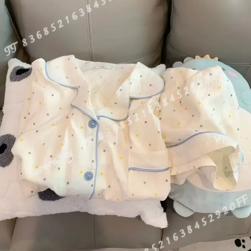 Women Polka Dot Cotton Pajamas Set Short Sleeve Top Shorts 2 Piece Casual Comfortable Home Sleepwear Sweet Loungewear