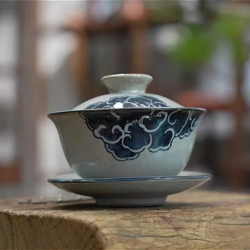 

Household Hand Painted Cloud Gaiwan for Tea Pottery Tureen with Lid Teaware Kung Fu Tea Ceremony Set Coffee Mugs Bowls Chawan